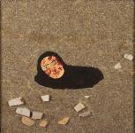 lapidazione,   cm 58 x 58 resina epoxy e sabbia silicea 